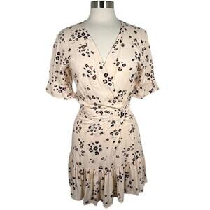 Stillwater Women's Animal Print Wrap Mini Dress S Pale Pink Ruffle Hem